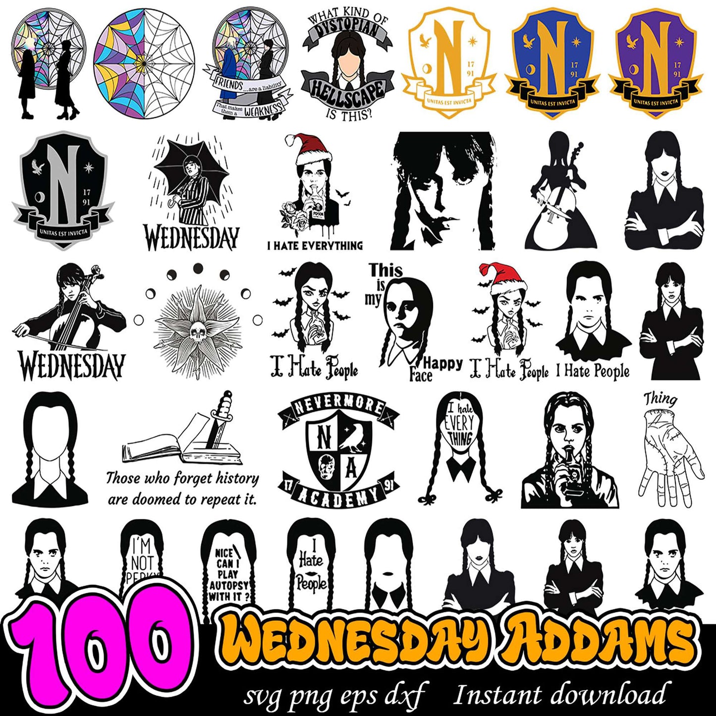 100 Wednesday Addams SVG Bundle