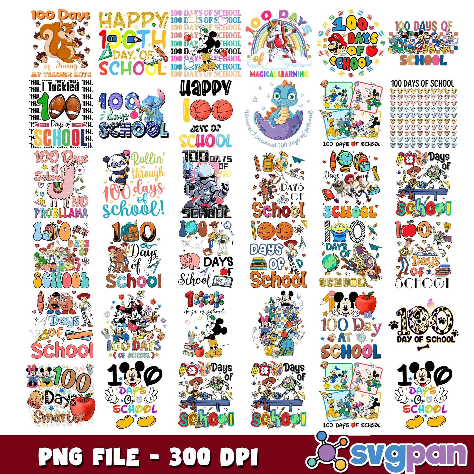 100 days magical learning png bundle