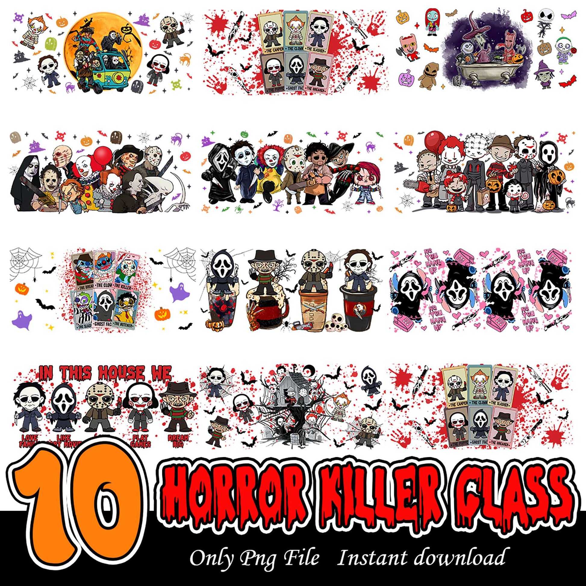 10 Horror Killer Class PNG Bundle for Instant Download