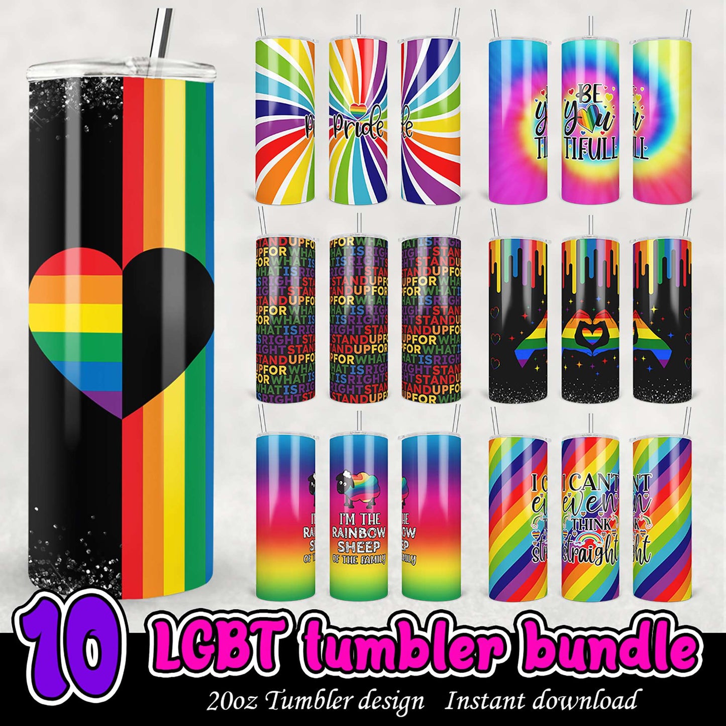 10 LGBTQ+ Tumbler Designs Instant Download