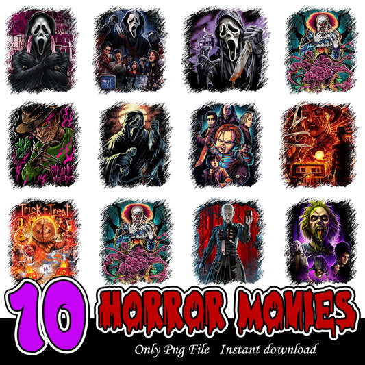 10 Spooky Horror Movies Bundle PNG Instant Download Art
