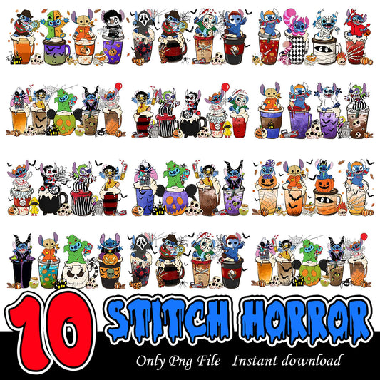 10 Stitch Horror Bundle PNG Digital Download for Crafting