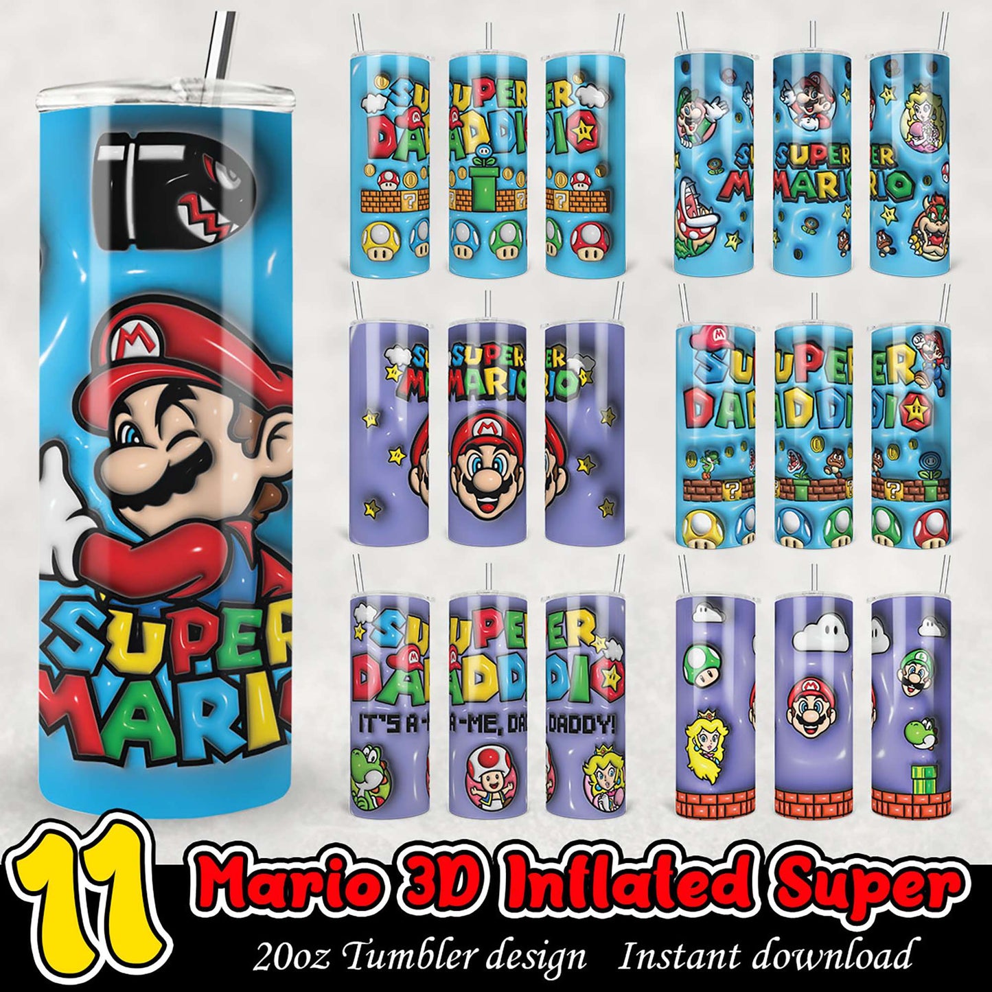 11 Mario 3D Inflated Tumbler Designs