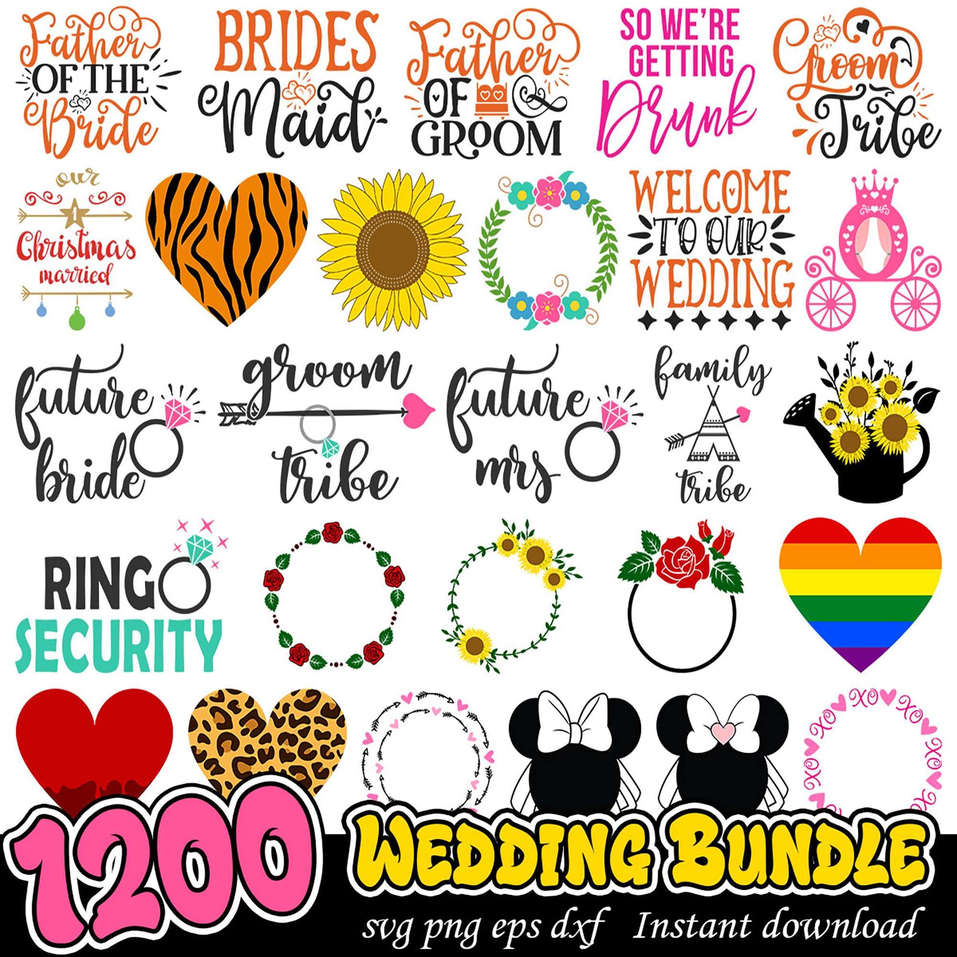 1200 Wedding SVG Bundle Instant Download