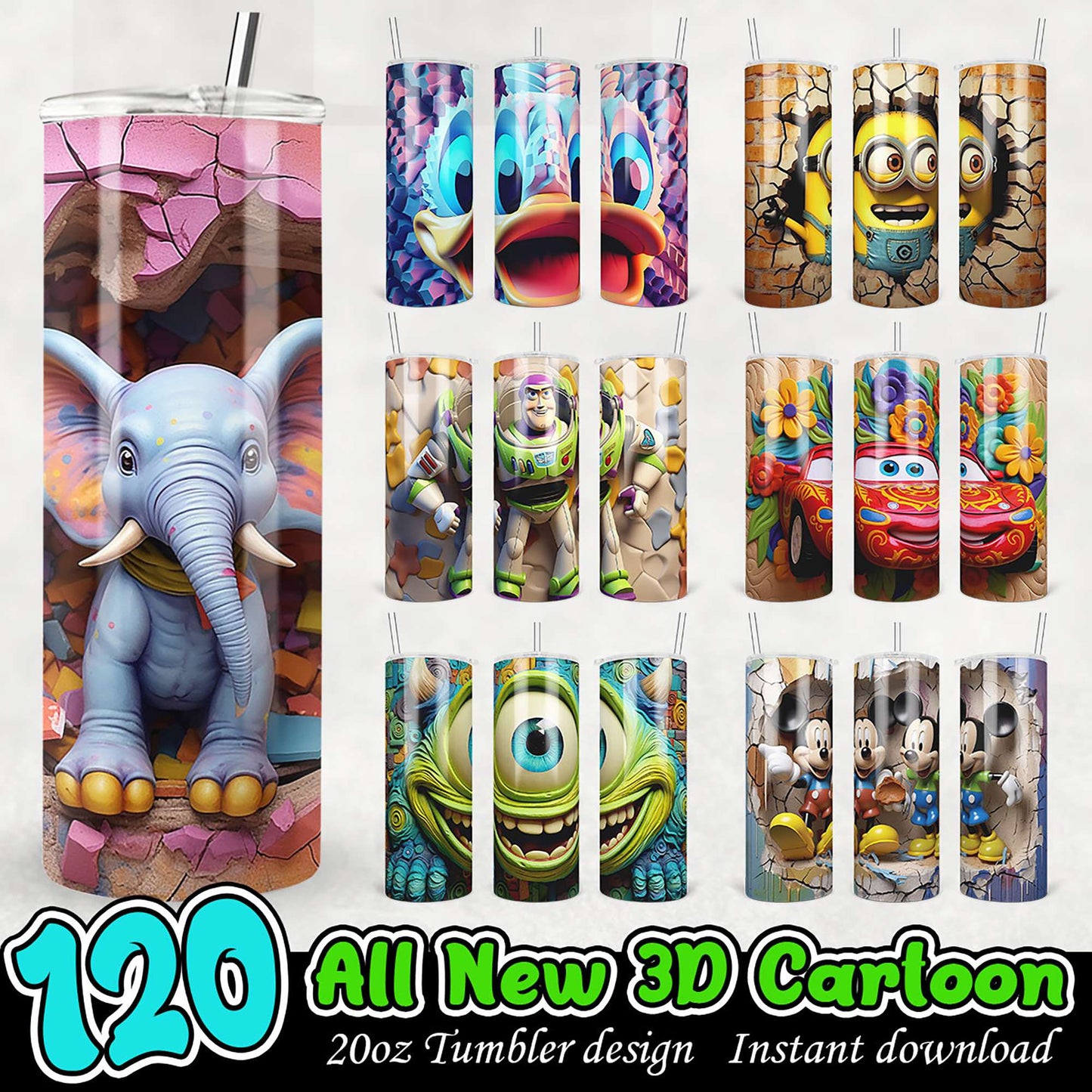 120 Cartoon 20oz Tumbler PNG Designs