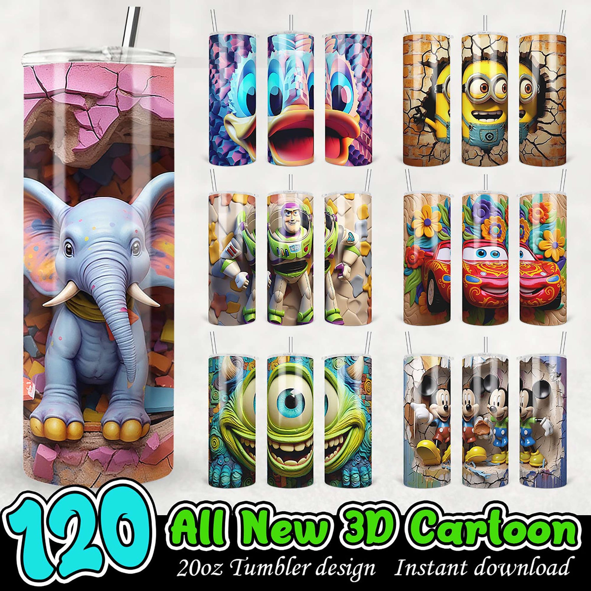 120 Cartoon 20oz Tumbler PNG Designs