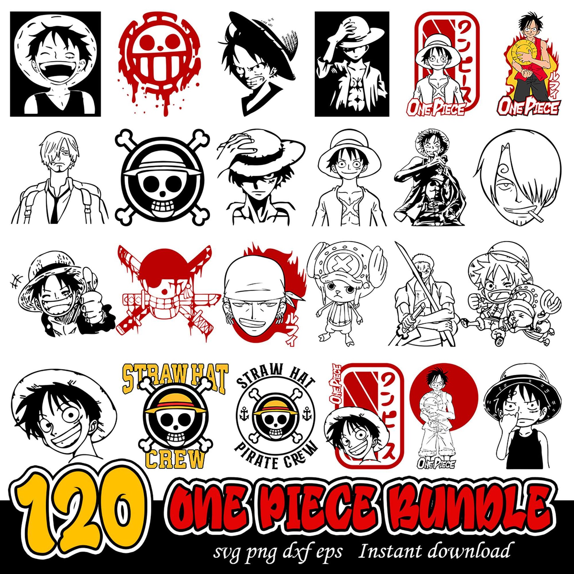 120 One Piece SVG Bundle for Instant Download Art Design