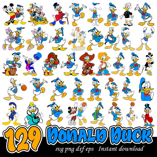 129 Donald Duck SVG PNG DXF Bundle Instant Download Designs