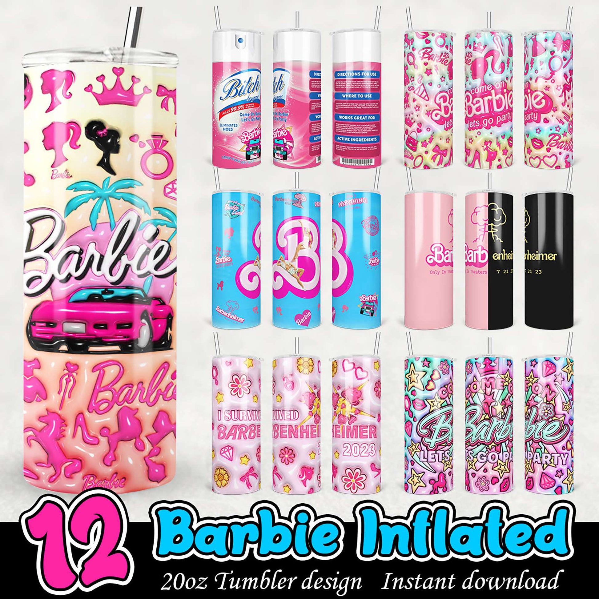 12 Barbie Inflated Tumbler Designs