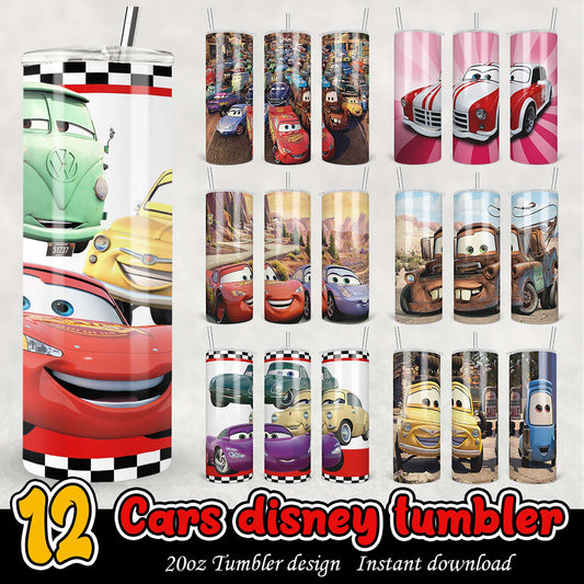 12 Cars Disney Tumbler Designs PNG