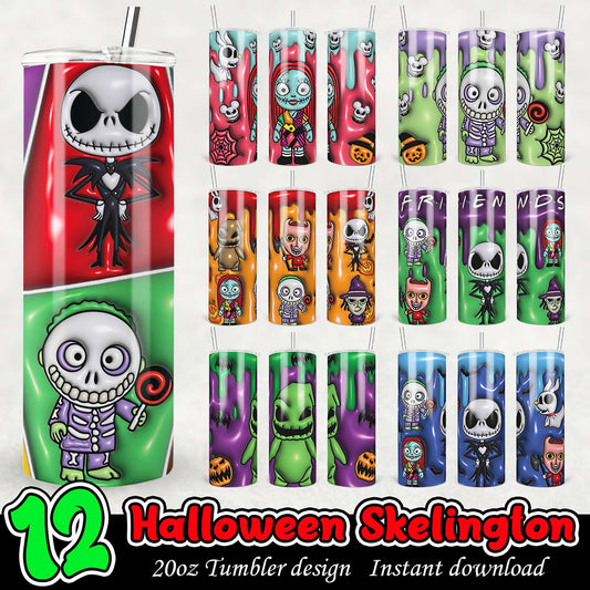 12 Halloween Skelington Tumbler Designs
