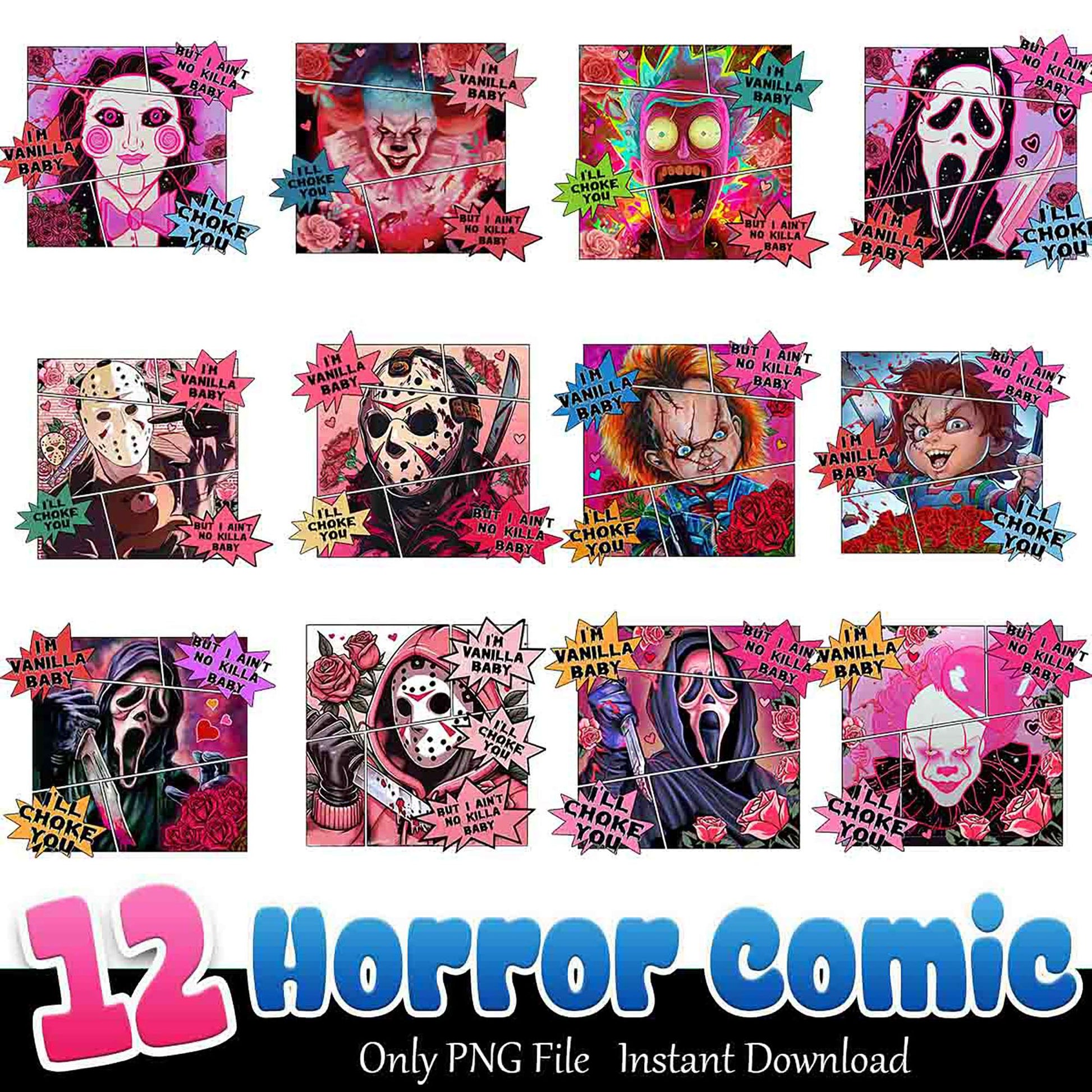 12 Horror Comic PNG Instant Download