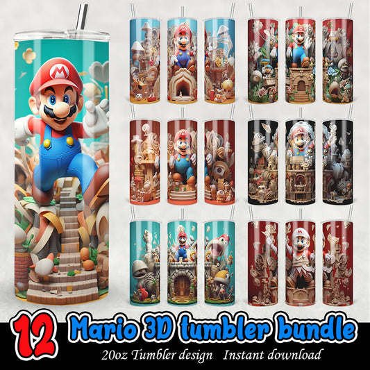 12 Mario 3D Tumbler Designs PNG Bundle