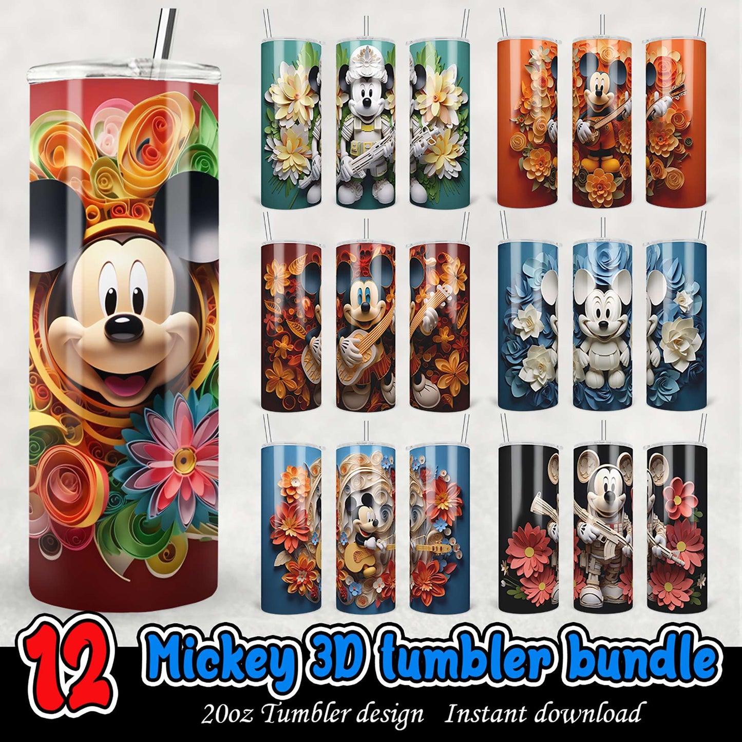 12 Mickey 3D Tumbler Bundle Cute Designs for Download