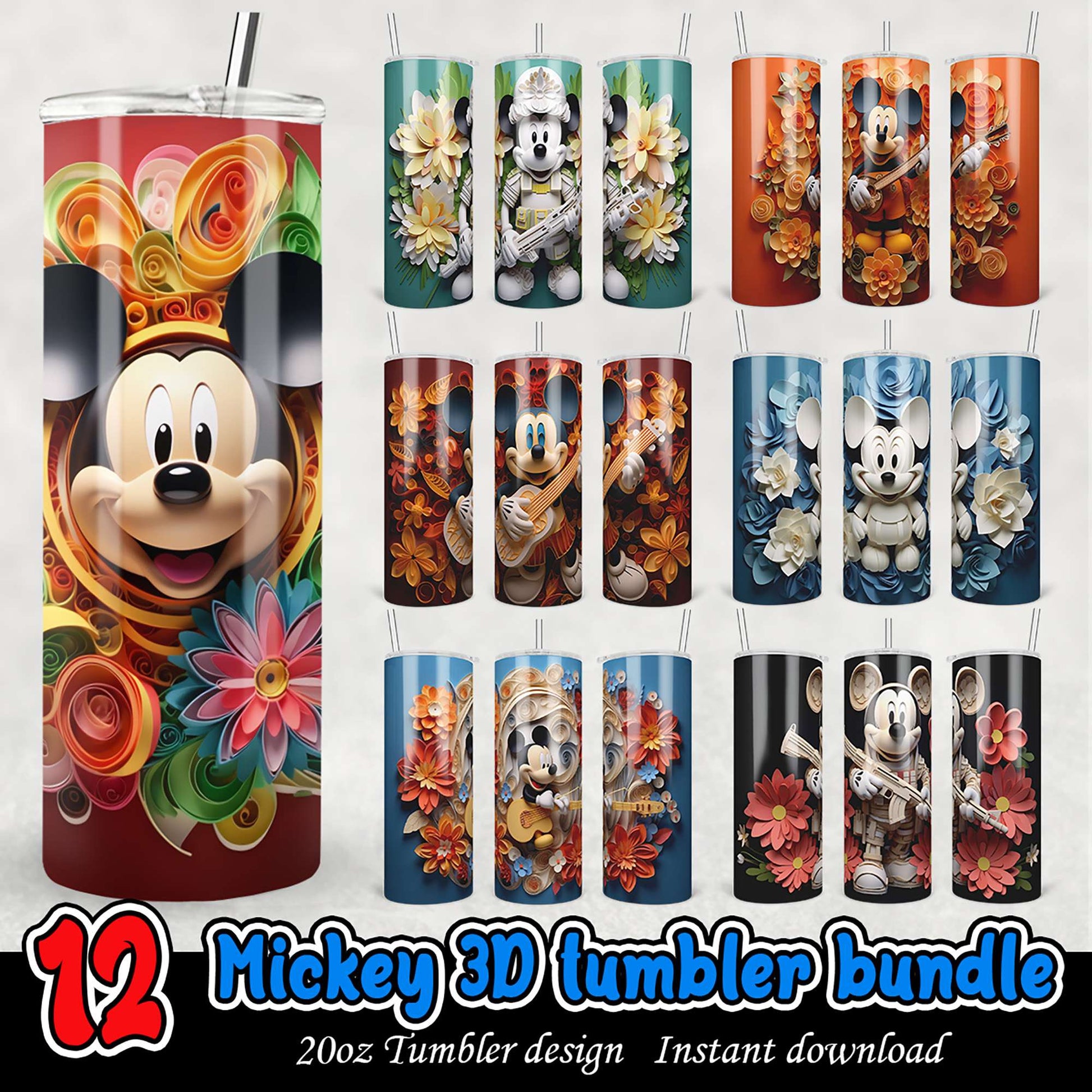 12 Mickey 3D Tumbler Bundle Cute Designs for Download