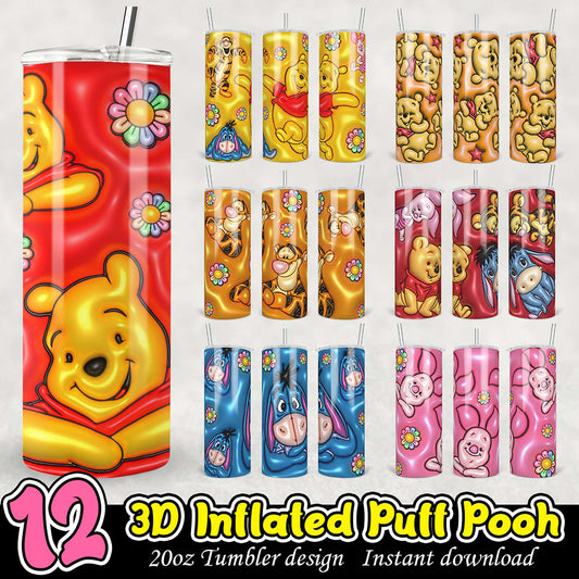 12 Pooh 3D Inflated Puff Tumbler Designs