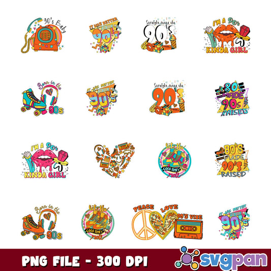 12 Retro 90s Designs PNG Bundle