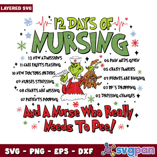 12 days of nursing svg, christmas svg, grinch svg