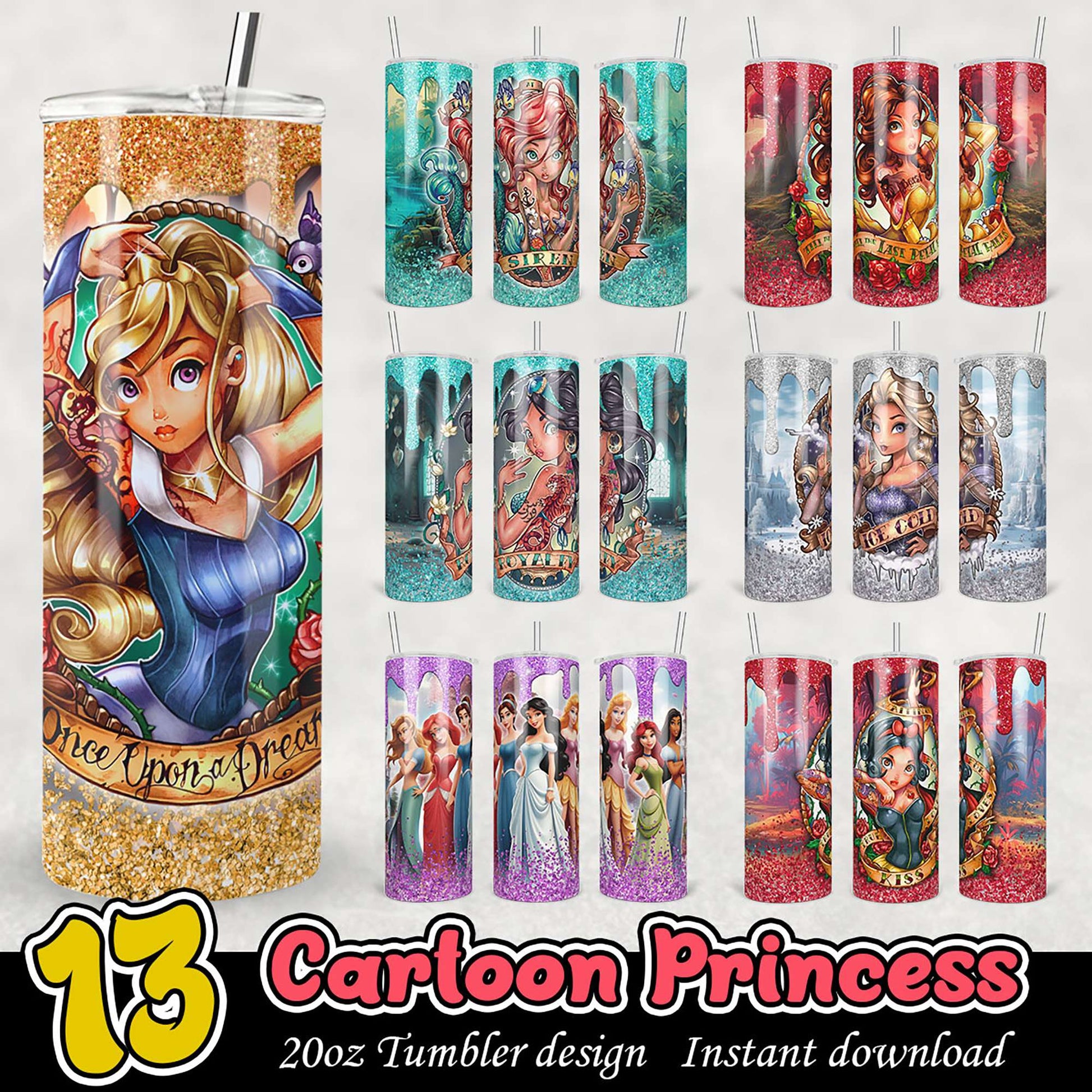 13 Cartoon Princess Tumbler Designs