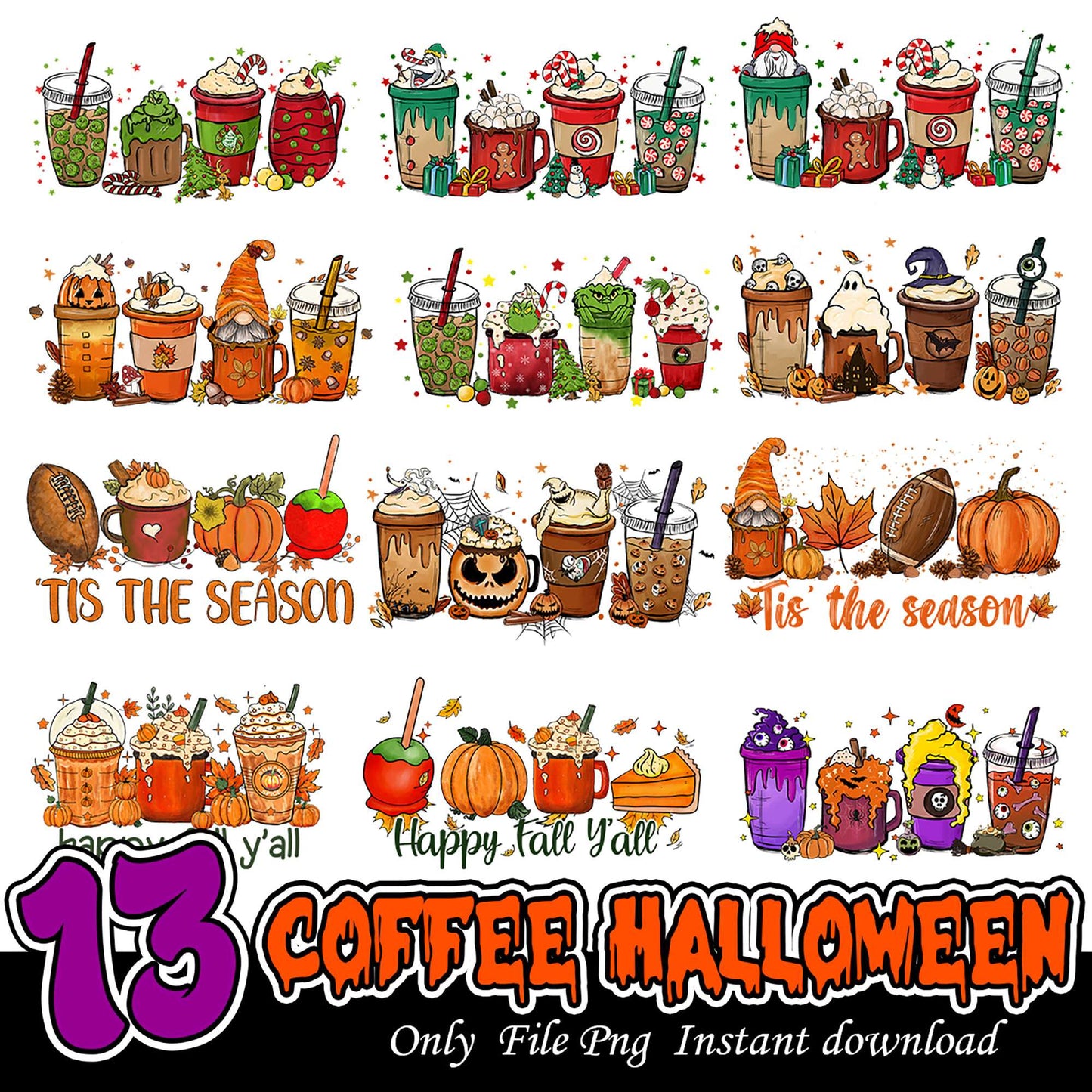 13 Unique Halloween Coffee PNG Designs for Instant Download