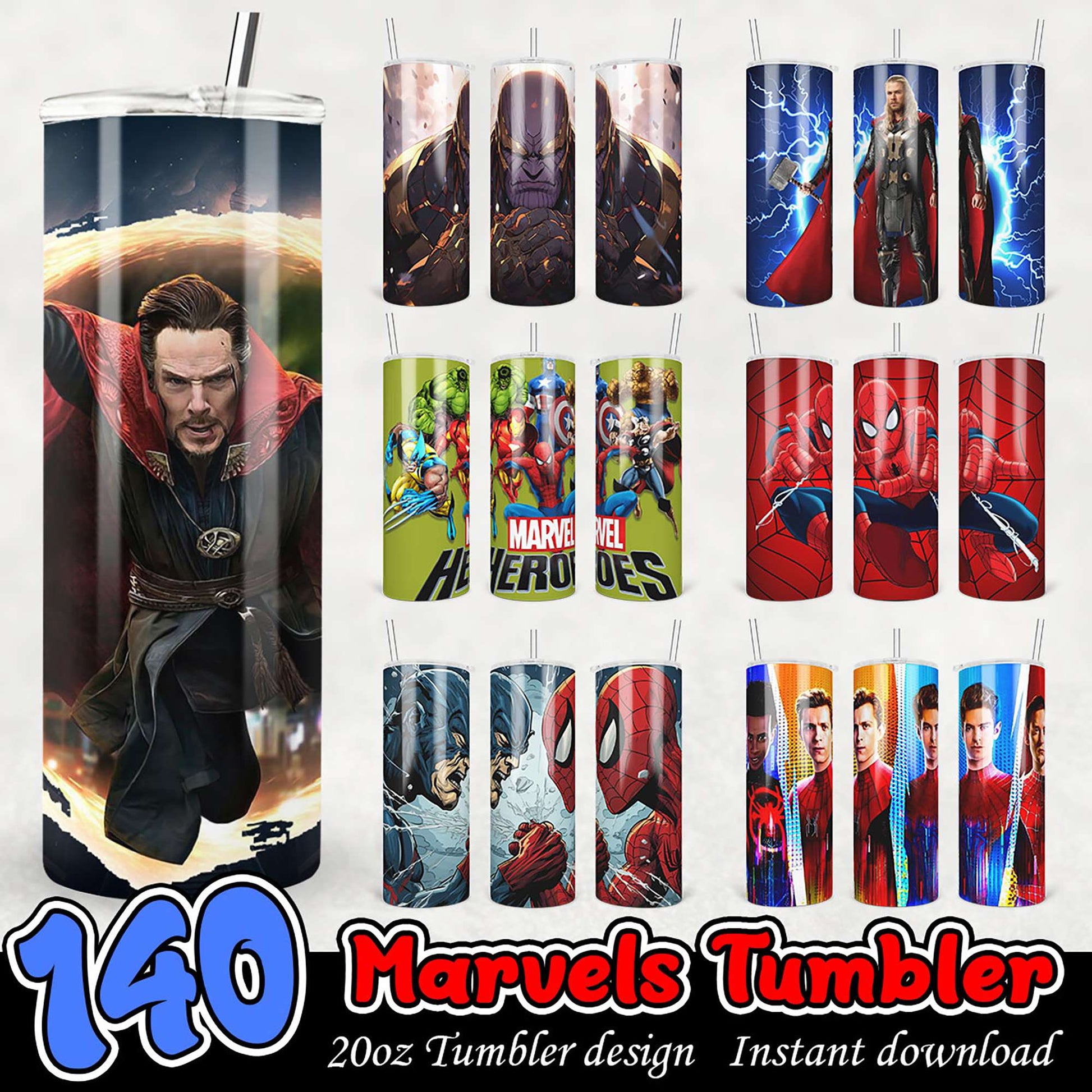 140 Marvel Tumbler Designs PNG Instant Download