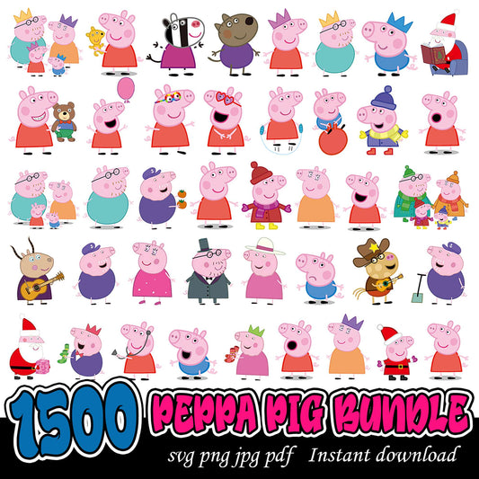 1500 Peppa Pig Bundle SVG PNG JPG PDF Instant Download