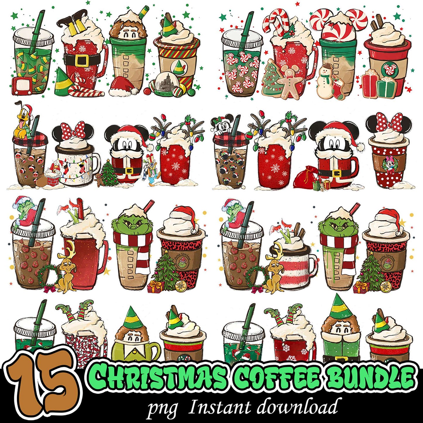 15 Christmas Coffee PNG Bundle