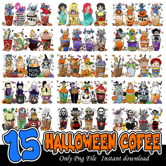 15 Halloween Coffee Png Bundle for Instant Download Fun