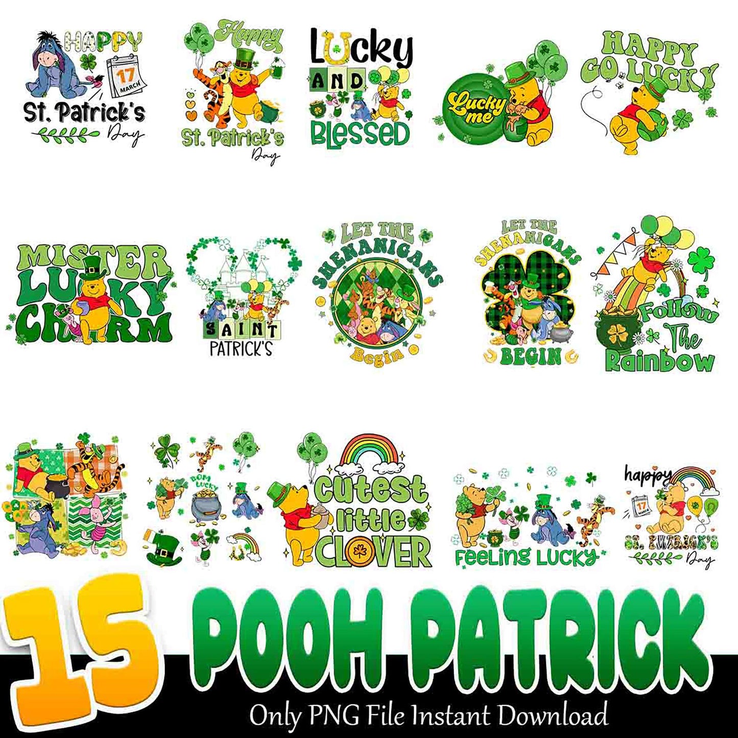 15 Pooh St Patricks Day PNG Designs