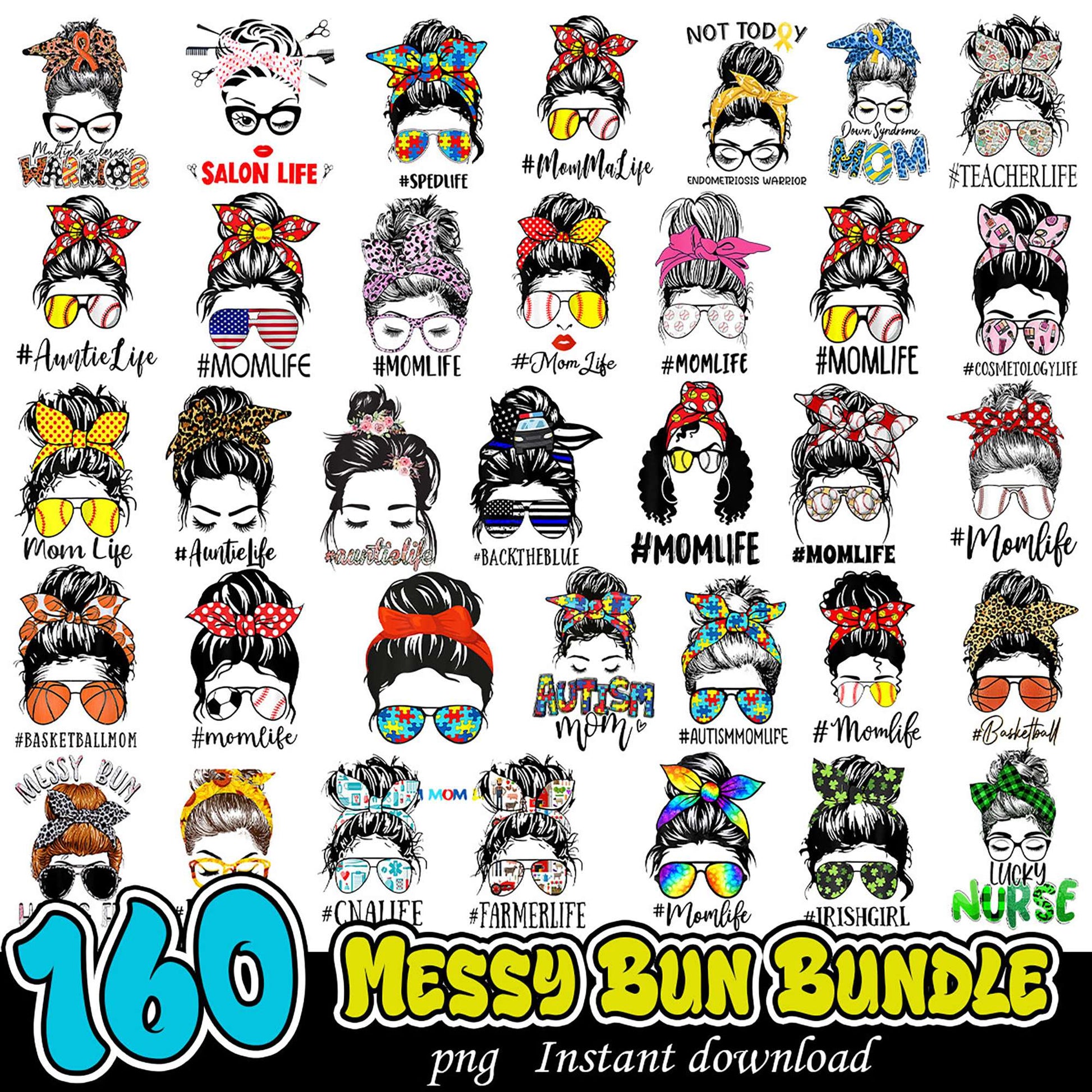 160 Messy Bun PNG Bundle Instant Download