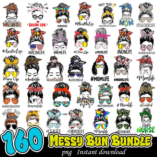 160 Messy Bun PNG Bundle Instant Download
