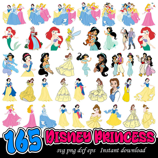 165 Disney Princess SVG Bundle for Instant Download Art
