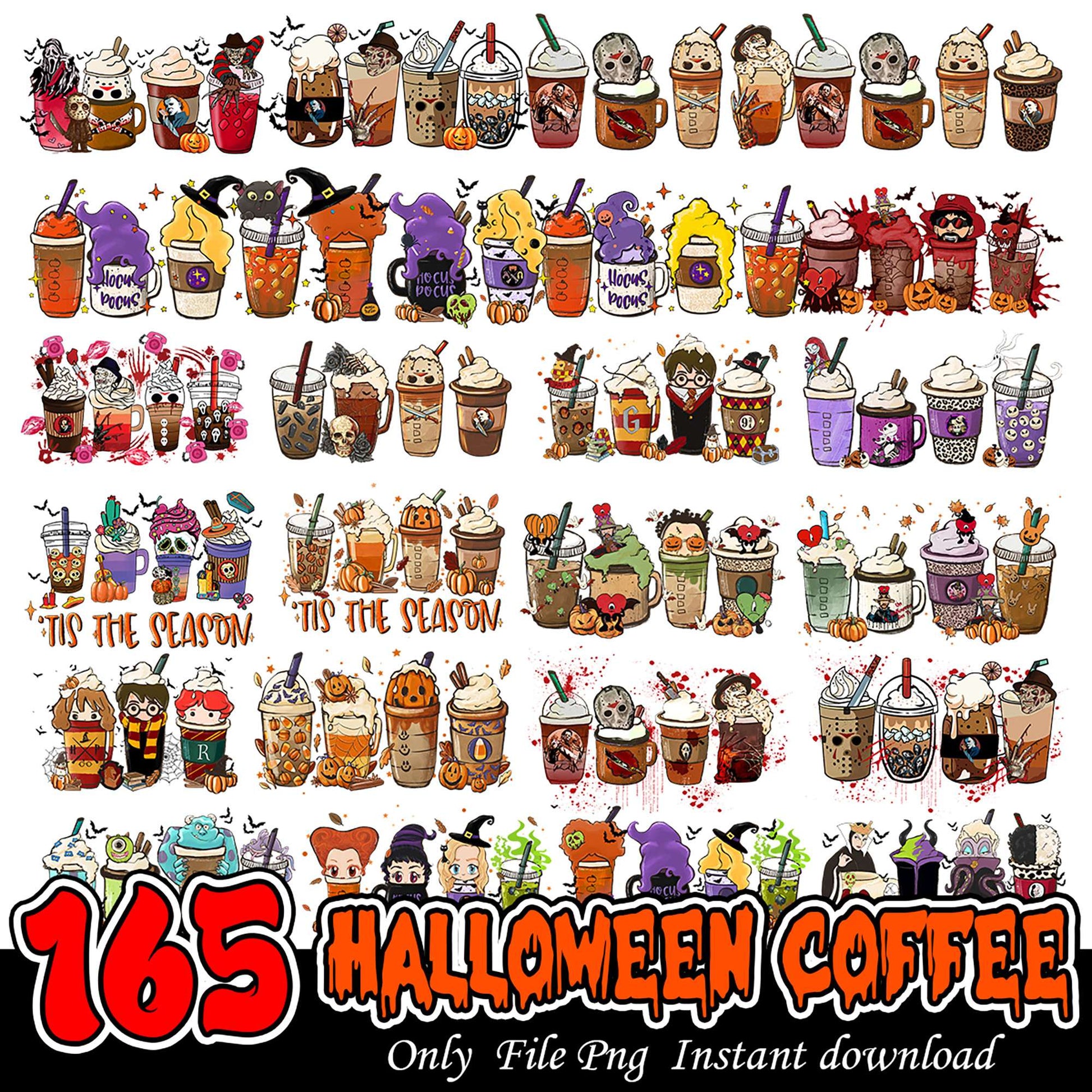 165 Halloween Coffee PNG Bundle for Instant Download