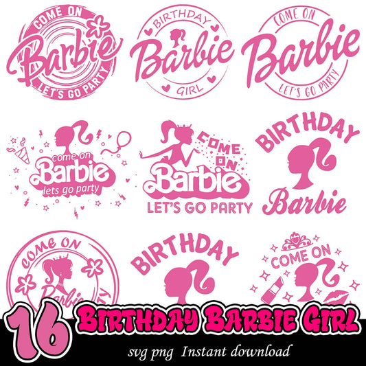 16 Birthday Barbie Girl Bundle SVG PNG Instant Download