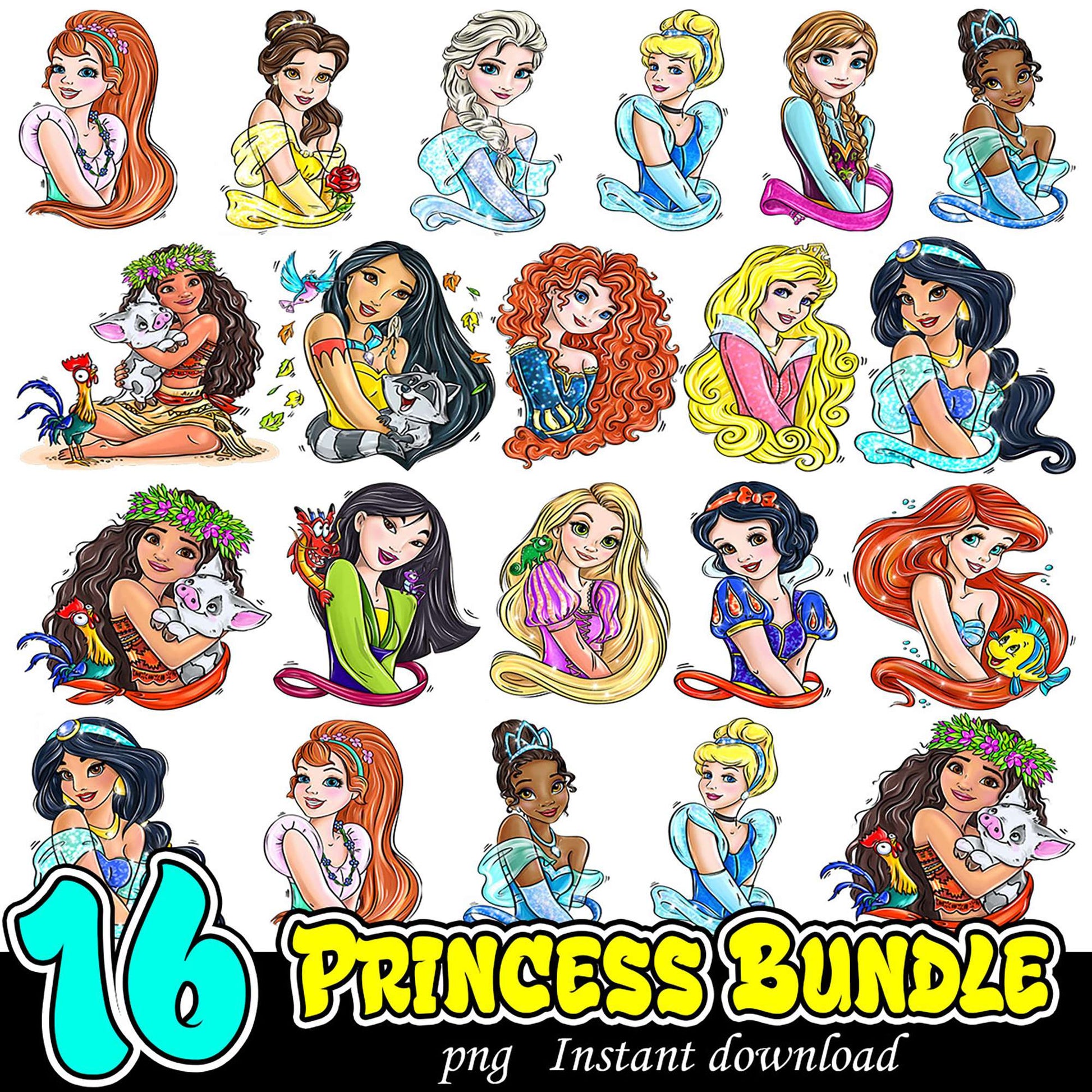 16 Disney Princess PNG Bundle Instant Download