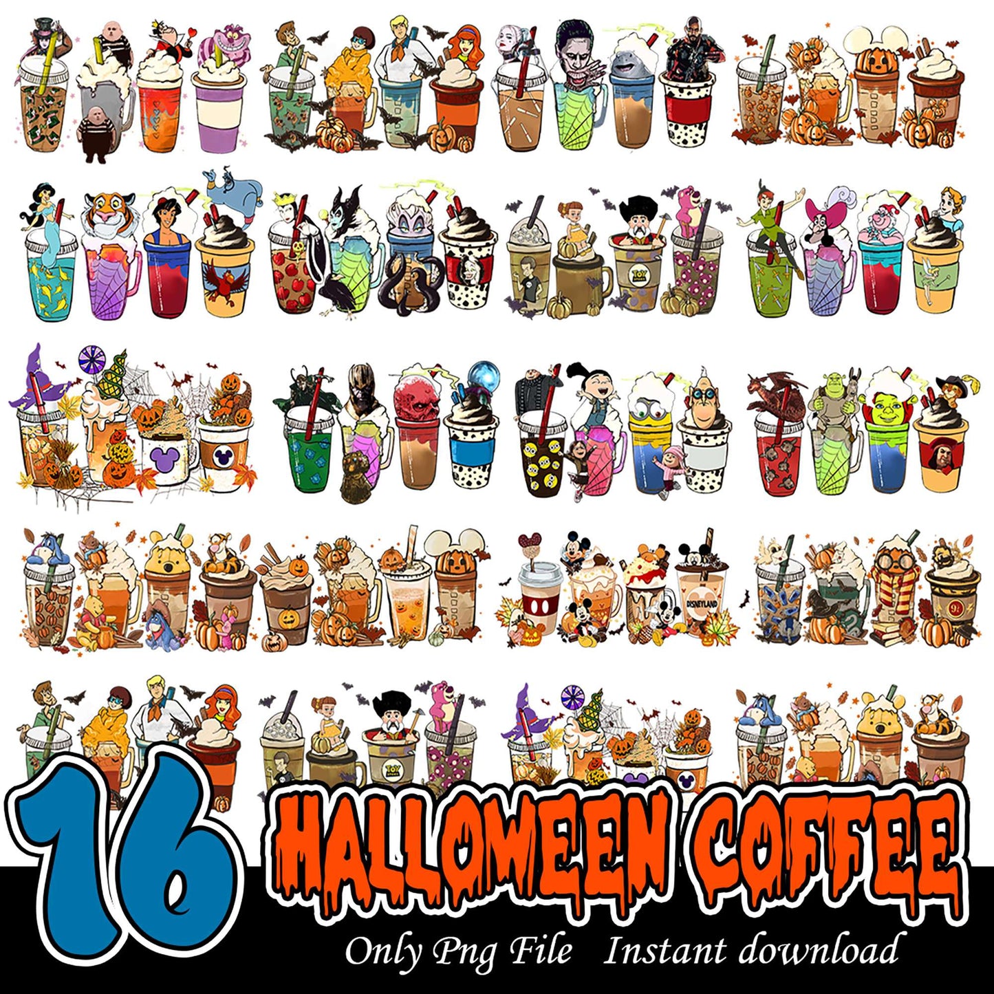 16 Halloween Coffee PNG Bundle