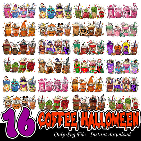 16 Halloween Coffee PNG Bundle Cute Fun Designs Download