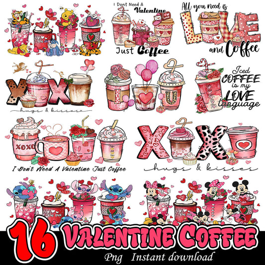 16 Valentine Coffee PNGs Instant Download