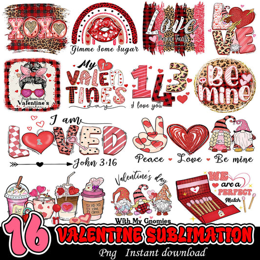 16 Valentines PNG Sublimation Designs