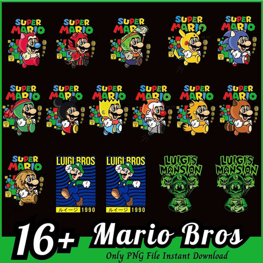 16+ Mario Bros PNG Bundle Instant Download