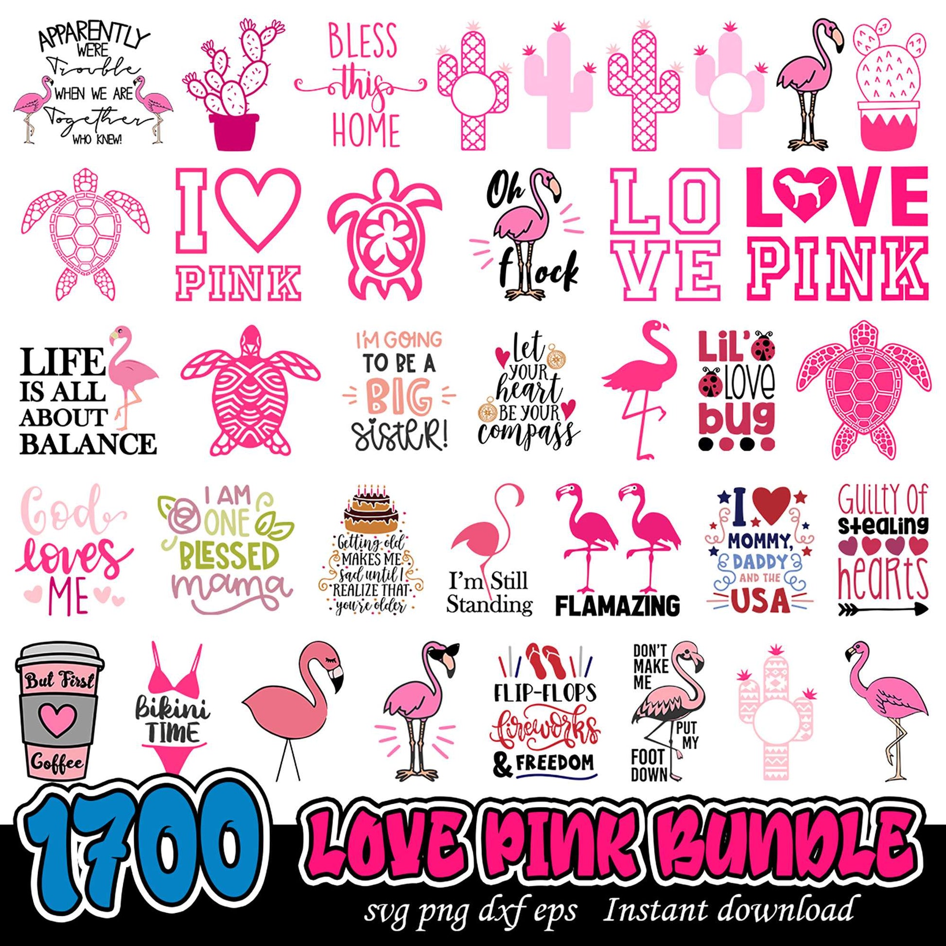 1700 Love Pink Bundle SVG PNG DXF EPS Instant Download