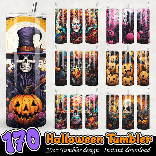 170 Halloween Tumbler Designs PNG Bundle