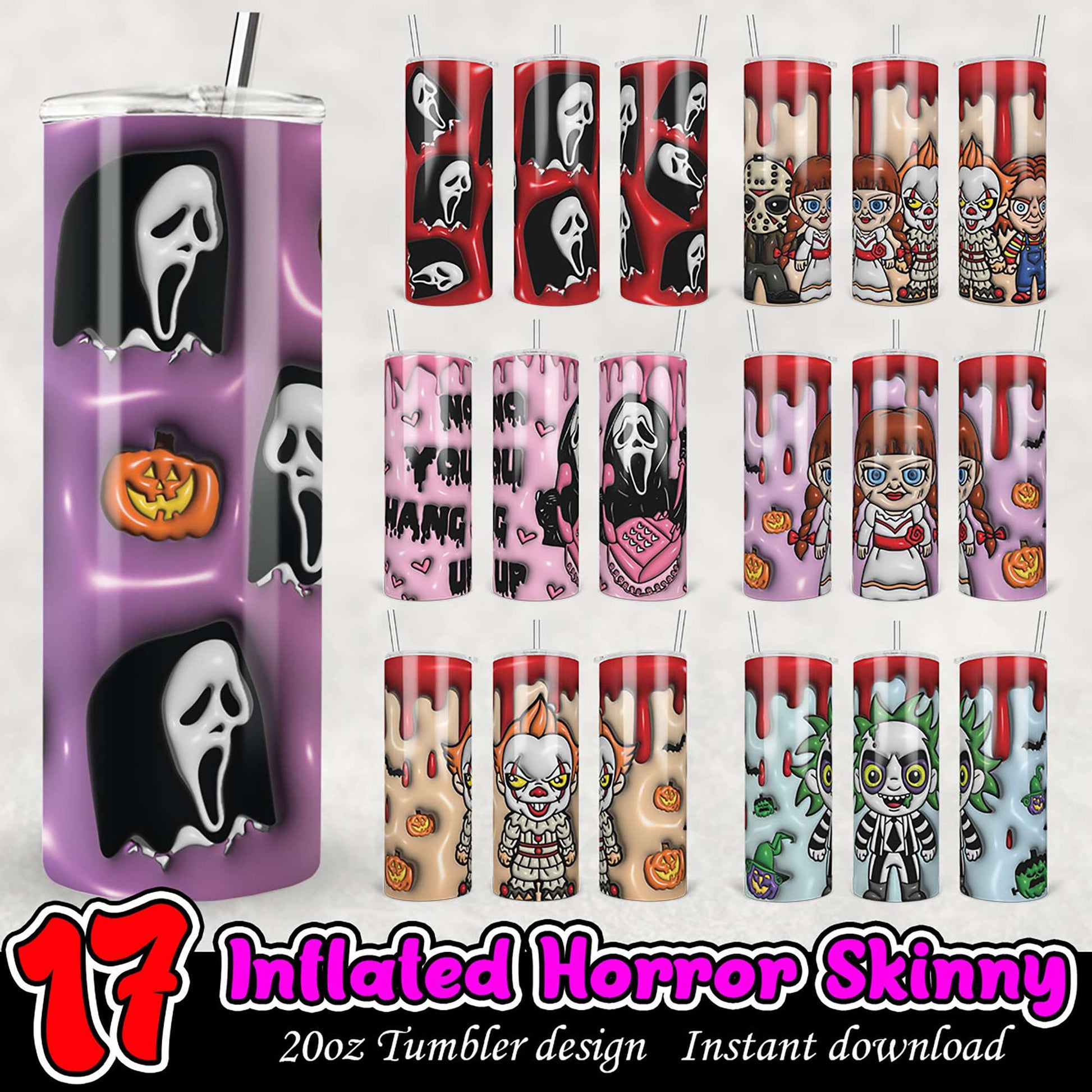 17 Inflated Horror Skinny Tumblers PNG