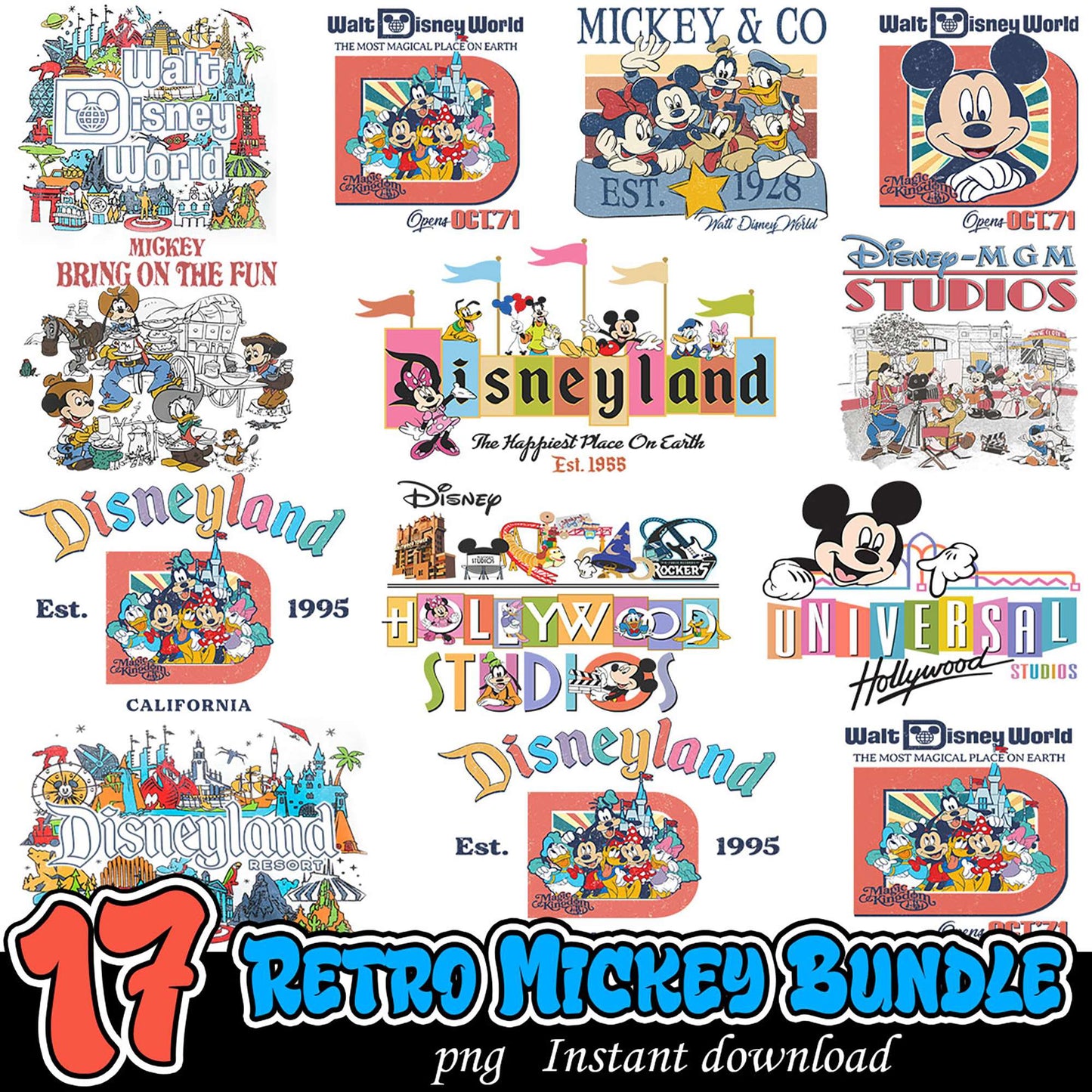 17 Retro Mickey PNG Bundle - Instant Download