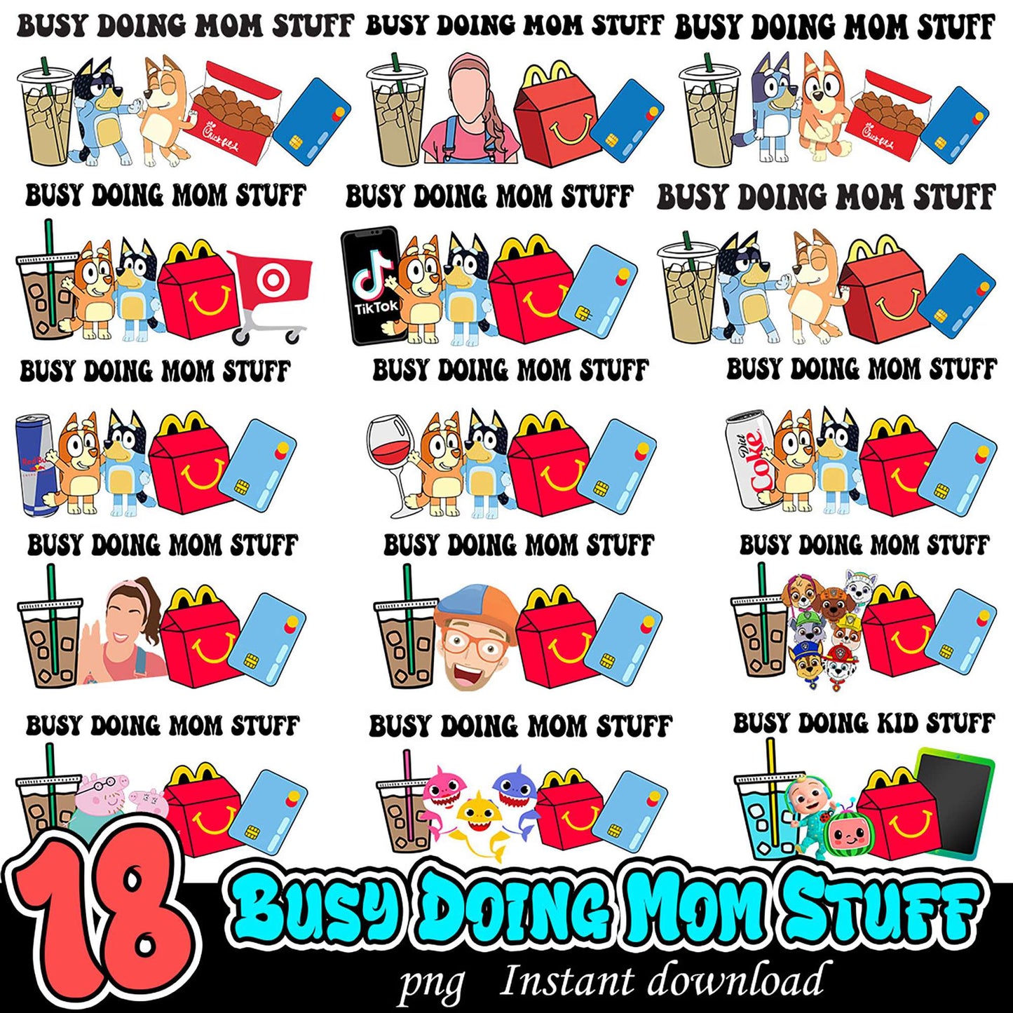 18 Busy Mom PNG Designs Instant Download