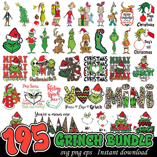 195 Grinch SVG Bundle Christmas Designs