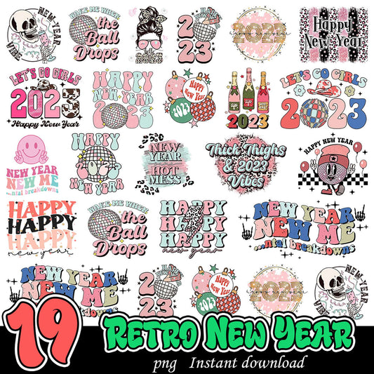 19 Retro New Year PNG Designs
