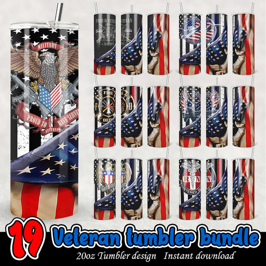 19 Veteran Tumbler Designs PNG Bundle