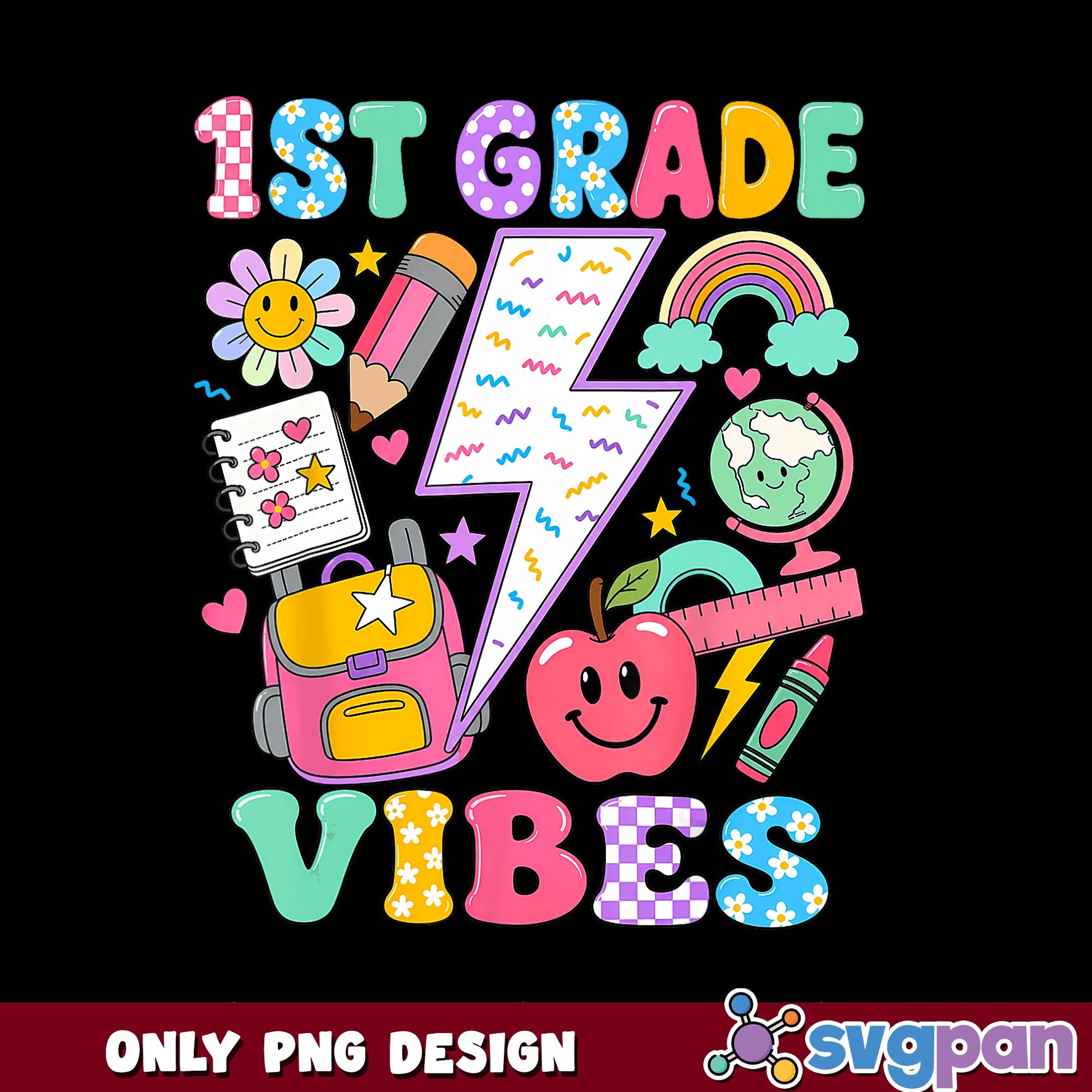 1st Grade Vibes PNG, Back To School PNG, First Grade PNG