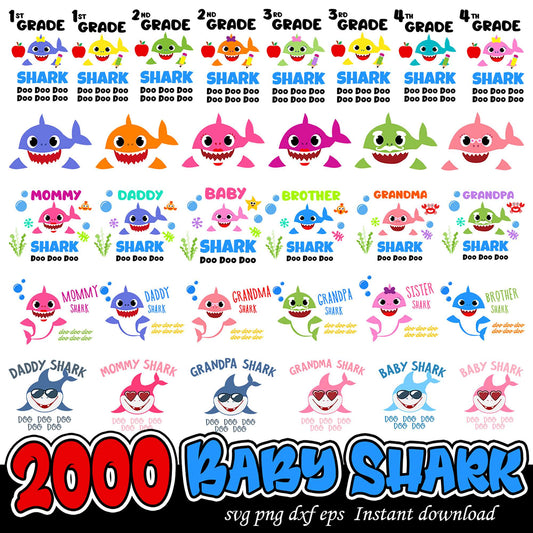 2000 Baby Shark SVG Bundle for Kids Grades Family Fun
